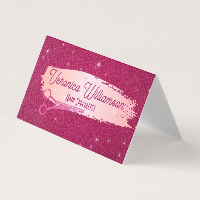 Salon Scissors | Pink Leather | Sparkles Business Card (Front)