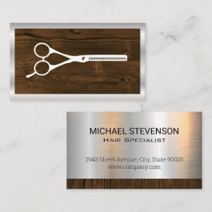 Salon Scissors   Wood Metallic  Business Card