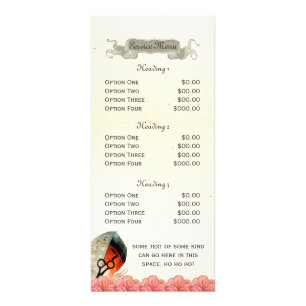 salon service menu scissors vintage feather pink