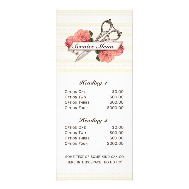 salon service menu scissors vintage floral pink (Front)
