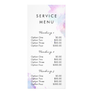 salon service menu watercolor paint splatter