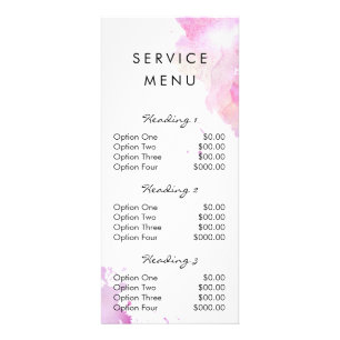 salon service menu watercolor paint splatter