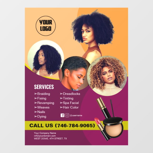Salon Services Editable Window Cling (Sheet)