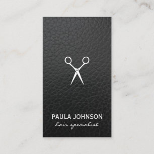 Salon Shears Lush Black Leather Print Business Card