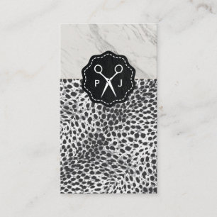 Salon Shears Monogram Marble Trim Leopard Business Card