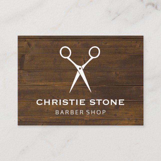 Salon Shears Rustic Wood Business Card (Front)