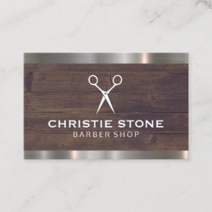 Salon Shears Rustic Wood Metal Trim Business Card