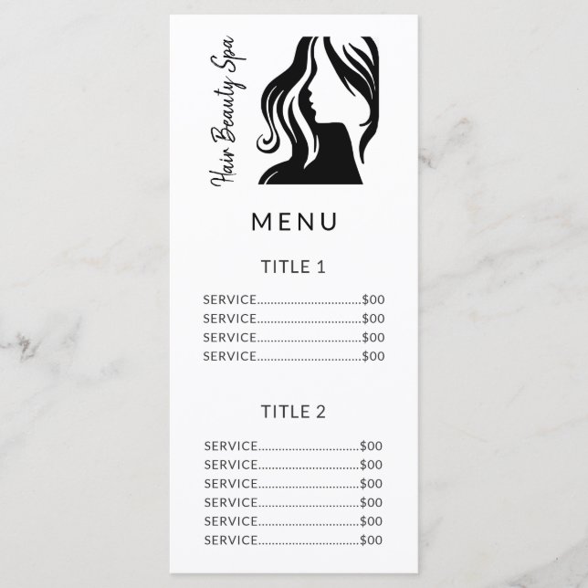 Salon simple black and white price service menu (Front)