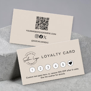 Salon Small Beige business Punch card QR code
