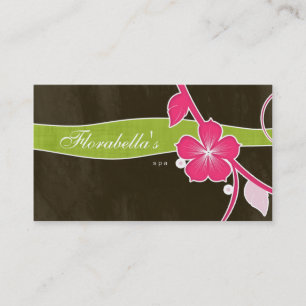 Salon Spa Business Card Floral Pink Brown Tropical