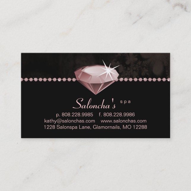 Salon Spa Business Card pink heart rhinestone (Front)
