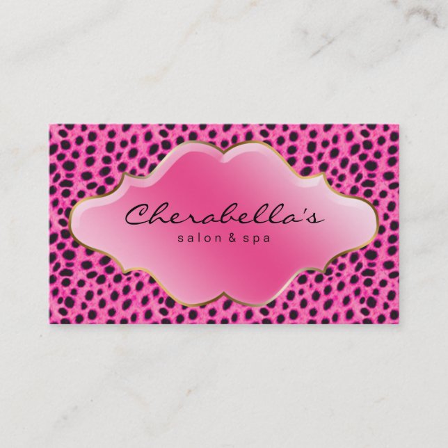 Salon Spa Business Card Pink Leopard (Front)