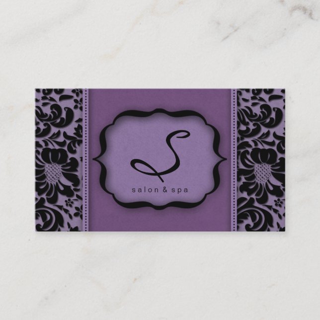 Salon Spa Business Card Purple Damask Floral (Front)