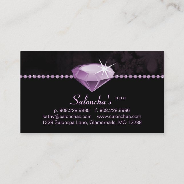 Salon Spa Business Card purple heart rhinestone (Front)