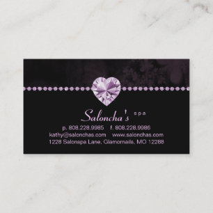 Salon Spa Business Card purple heart rhinestone