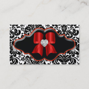Salon Spa Business Card Red Damask Heart Jewel