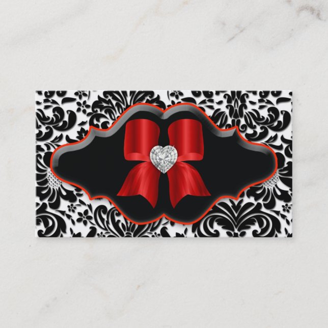 Salon Spa Business Card Red Damask Heart Jewel (Front)