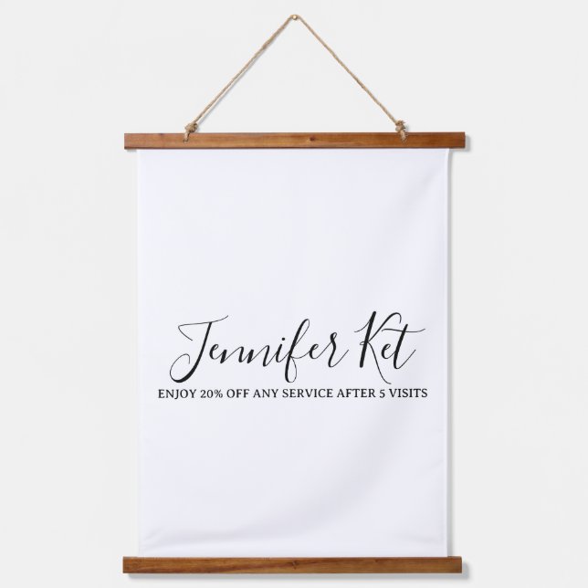 Salon spa business discount offer website visits a hanging tapestry (Front)