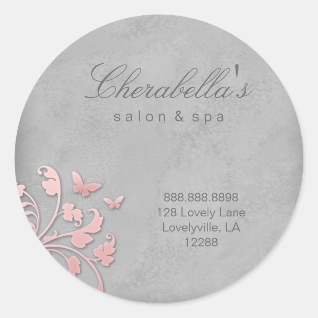 Salon spa butterfly floral sticker pink grey 2 (Front)