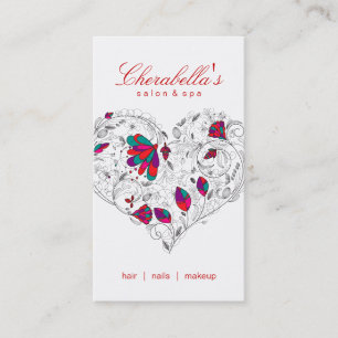 Salon Spa Floral Heart Red Colourful Business Card