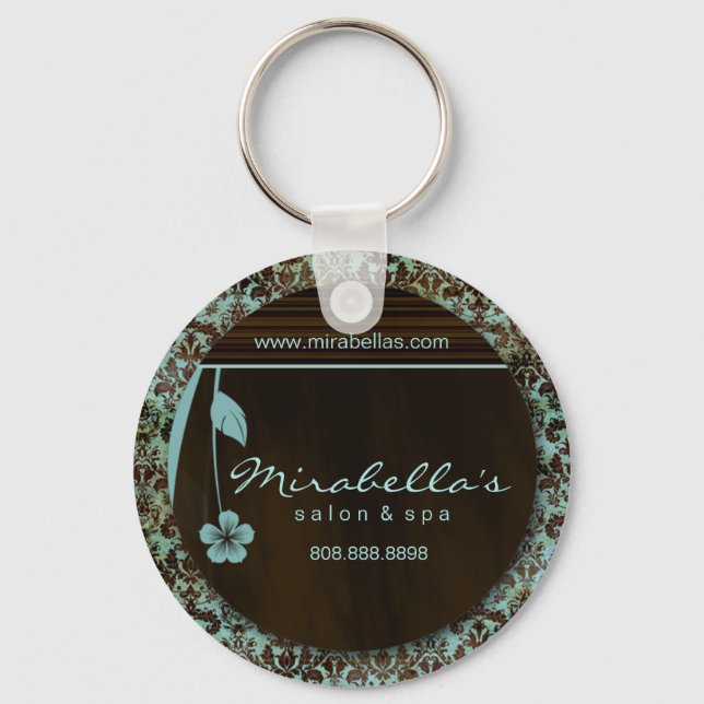 Salon Spa Floral Key Chain Gift damask blue (Front)