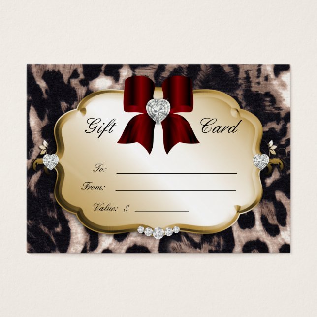 Salon Spa Gift Card Leopard Gold Wine Red (Front)