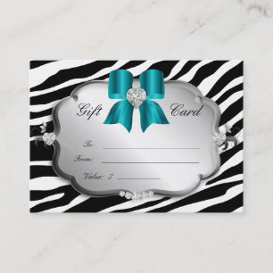 Salon Spa Gift Card Valentine's Zebra Silver Blue