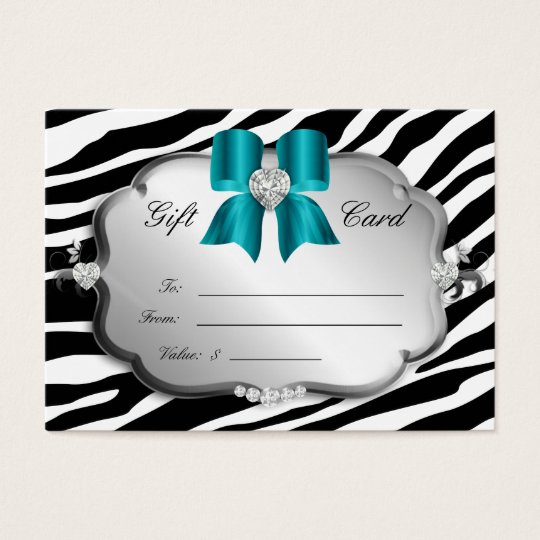 Salon Spa Gift Card Valentine's Zebra Silver Blue