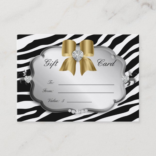 Salon Spa Gift Card Valentine's Zebra Silver Gold (Front)