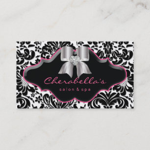 Salon Spa Jewellery Business Card Pink Damask Bow