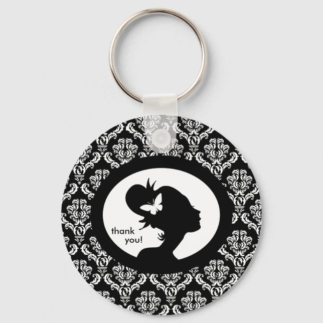 Salon Spa Key Chain Butterfly Woman Silhouette (Front)
