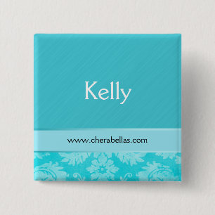 Salon Spa Name Tag Button Brooch damask blue