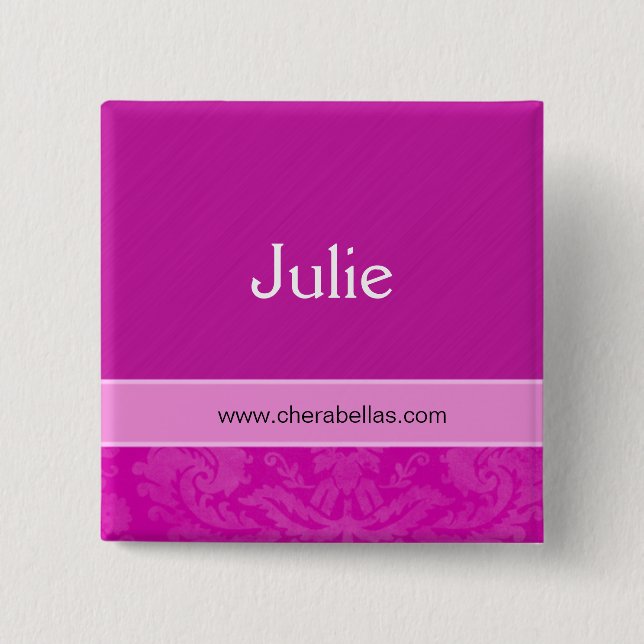 Salon Spa Name Tag Button Brooch damask pink (Front)
