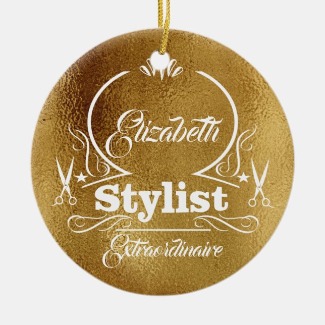 Salon Stylist Hairdresser Monogram Modern Gold Ceramic Tree Decoration (Front)