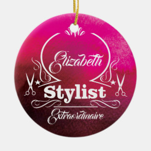 Salon Stylist Hairdresser Monogram Modern Pink Ceramic Tree Decoration