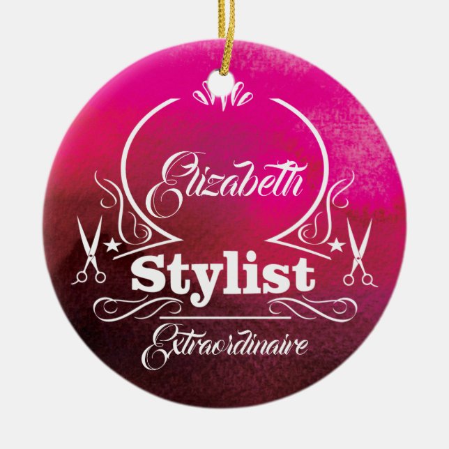 Salon Stylist Hairdresser Monogram Modern Pink Ceramic Tree Decoration (Front)