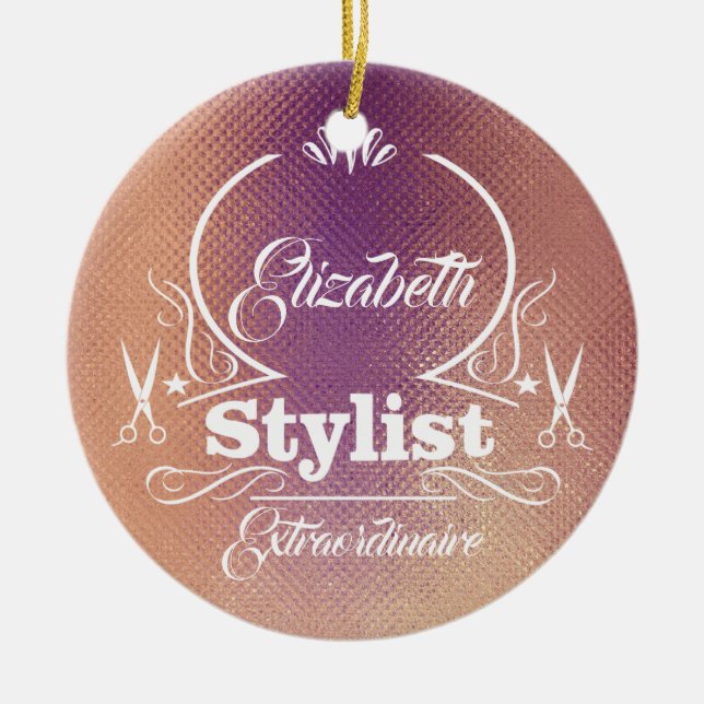 Salon Stylist Hairdresser Rose Gold Monogram  Ceramic Tree Decoration (Front)