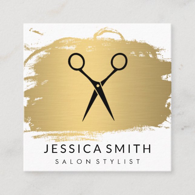 Salon Stylist | Modern | Gold Brushed Square Business Card (Front)