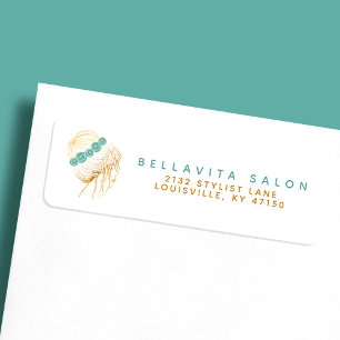 Salon Teal Gold Floral Hair Stylist Return Address
