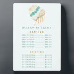 Salon Teal Gold Floral Updo Price Menu Plaque<br><div class="desc">Salon Teal Gold Floral Updo Price Menu Plaque. This professional plaque is a great no-touch way to display your salon services or price list in light of the covid 19 corona virus pandemic. Personalise this custom design with your own text,  colours,  and logo.</div>