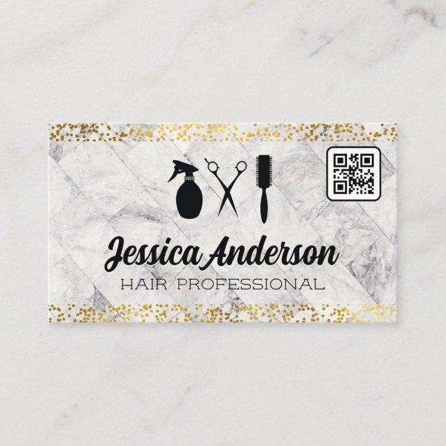 Salon Tools | Marble Tiles | Gold Specks Business Card (Front)