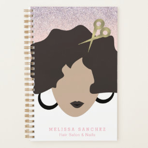 Salon Woman Brown Hair Faux Gold Glitter Beauty Planner