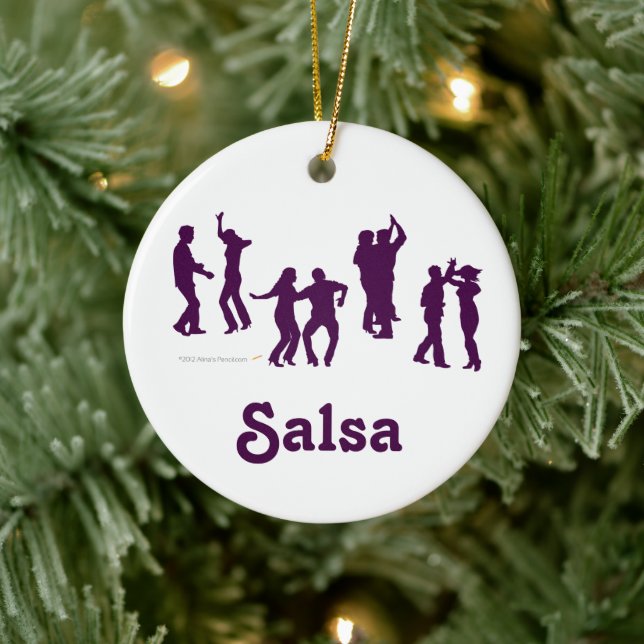 Salsa Dancers Silhouettes Dance Poses for Salsero Ceramic Tree Decoration (Tree)