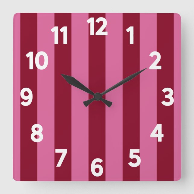 Salsa Flamingo Pink Stripe Square Wall Clock (Front)
