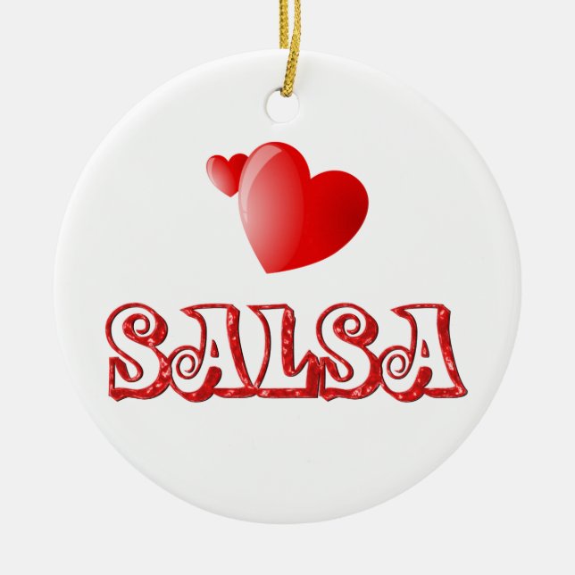 Salsa Hearts Ceramic Tree Decoration (Front)