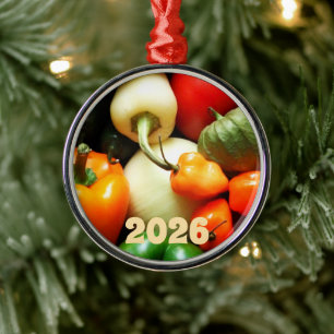 Salsa Items, Tomato, Peppers, Tomatillo, Onion Metal Tree Decoration