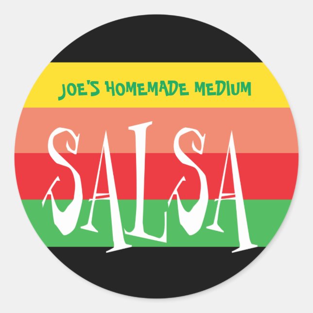 Salsa jar with fun colourful stripes classic round sticker (Front)