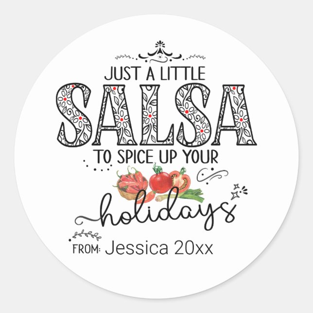Salsa Spice Up Your Holidays Floral Red Classic Round Sticker (Front)