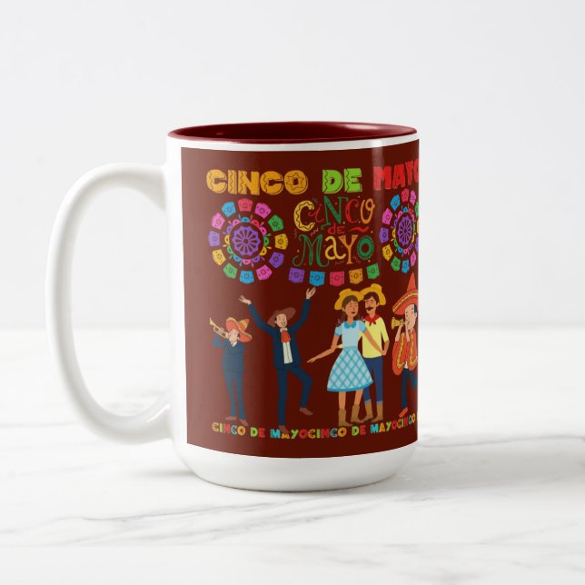 Salsa sunset celebration maroon Two-Tone coffee mug (Left)