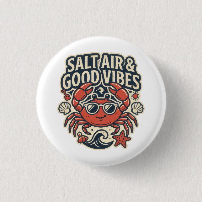Salt Air & Good Vibes Retro Beach Button (Front)